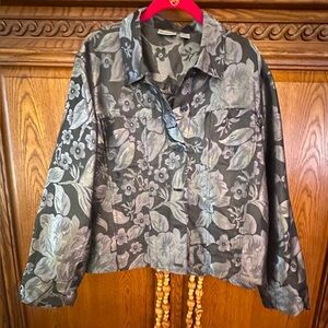 Chico's Silk Blend Floral Grey Denim Jacket Size 2 US L